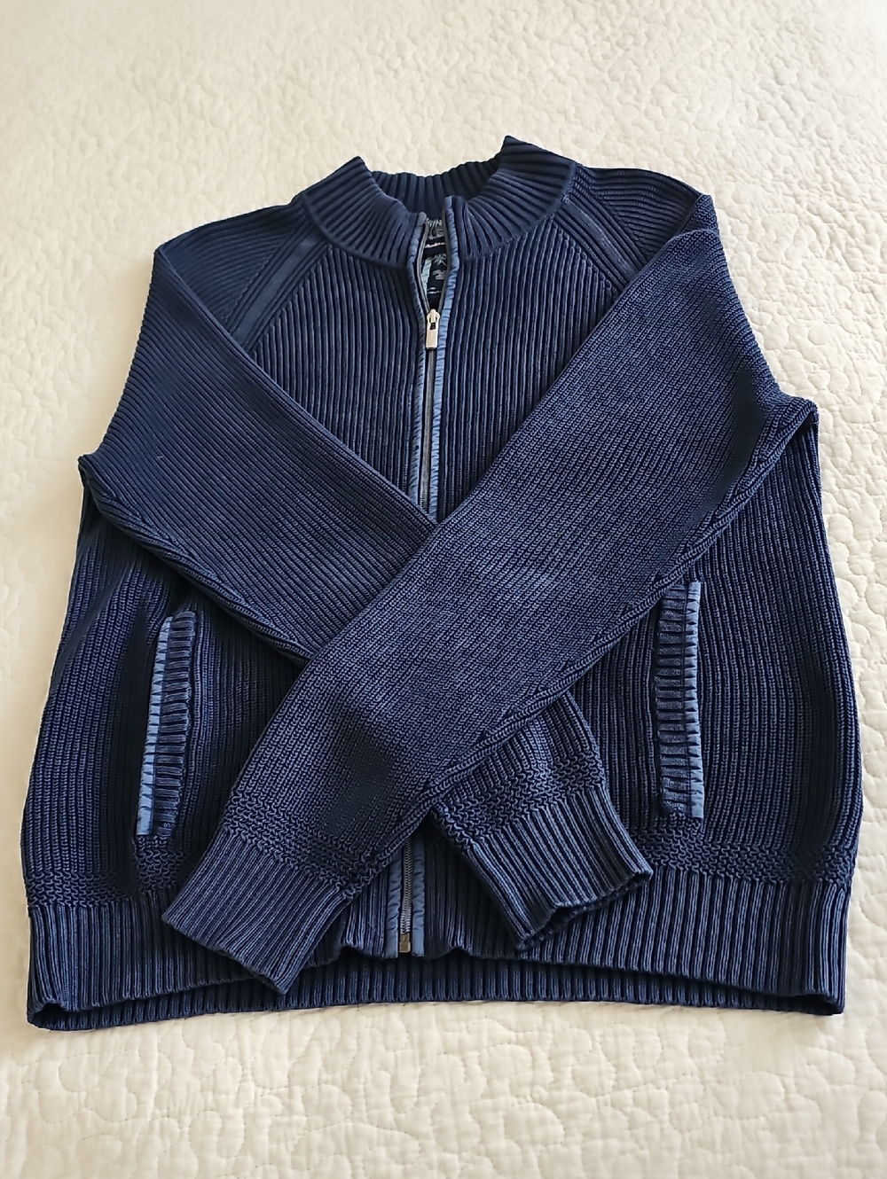 Tommy Bahama Men's Large Full Zip Ribbed Knit Sweater Jacket EUC - Picture 12 of 14
